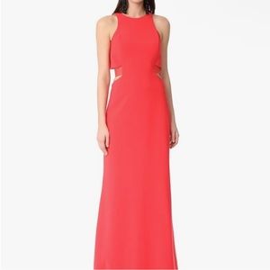 Halston red maxi dress flowing open back